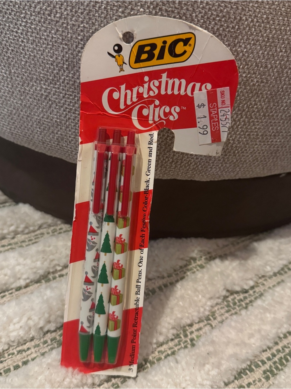 Vintage BIC Christmas Clics Retractable Ballpoint Pens – 3 Pack (New Old Stock)